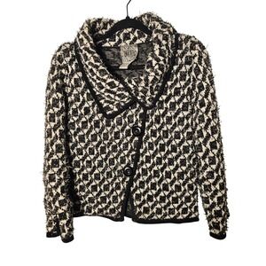 Curio Women's Black White Houndstooth Knit Jacket‎ Sweater Button Wide Collar M
